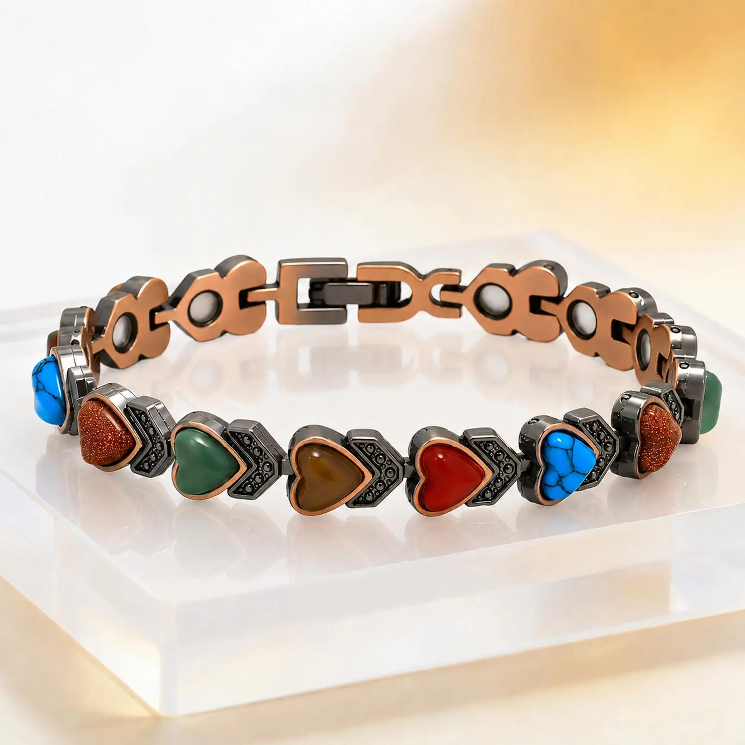 Women’s Copper Metal Magnetic Bracelet with Turquoise Stones - Adjustable Cuff Fashion Jewelry, Elegant Gift for Her,back to school,back to school haul