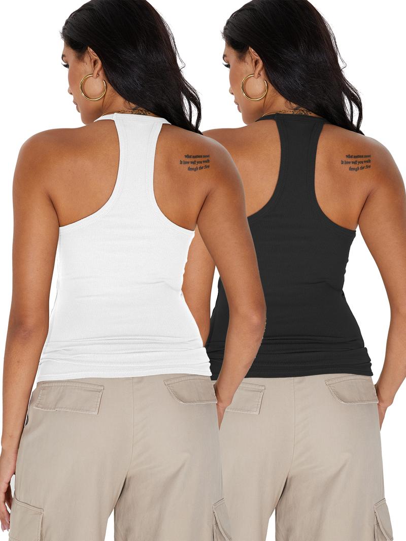 Women's Solid Racerback Tank Top, Casual Sleeveless Deep V- Neck Top for Summer, Ladies Clothes for Daily Wear, Breathable Sleeveless Tops