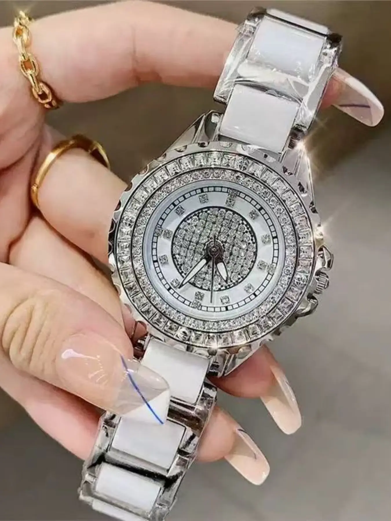 Women's Luxury Diamond Ceramic Watch, Waterproof Quartz Analog Watch, Elegant Rhinestone Wristwatch, Inlaid Diamond Watch, Perfect Gift for Girlfriend