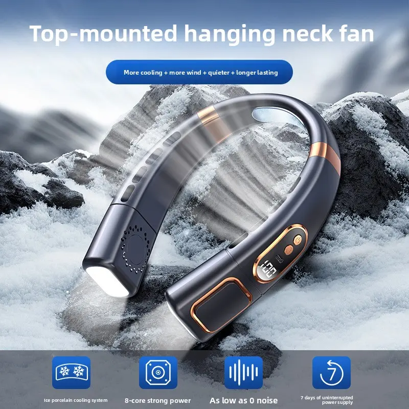 Compact Bladeless Neck Fan USB Rechargeable Quiet Operation Hands Free with Ambient Lighting Multi Color for Outdoor Use Portable