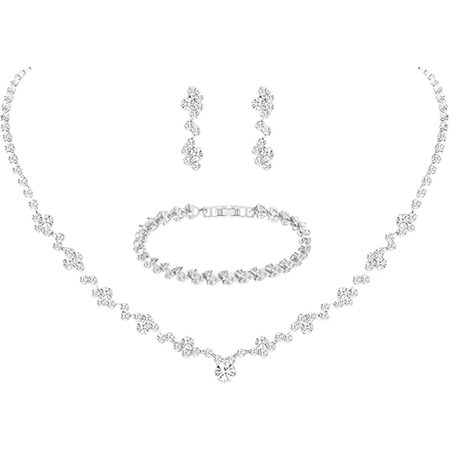 Bridal  Set, Teardrop Dangle Earrings Rhinestone Necklace Bracelet for Bride Bridesmaid  Bridal Wedding Party  Sets