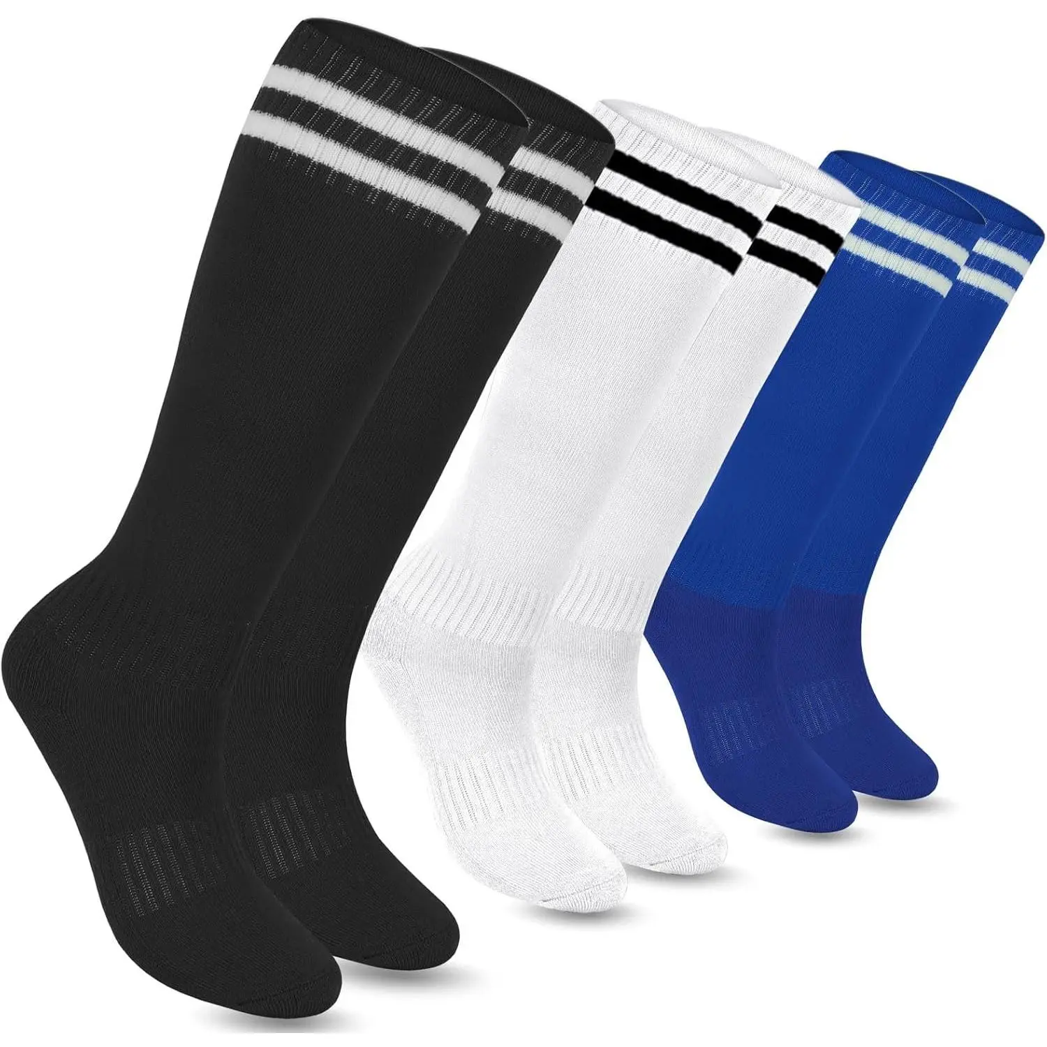 3 Pair Athletic Socks Youth Adult Non-Slip Classic Stripes Long Knee-High Baseball Socks Men Women Football Sports
