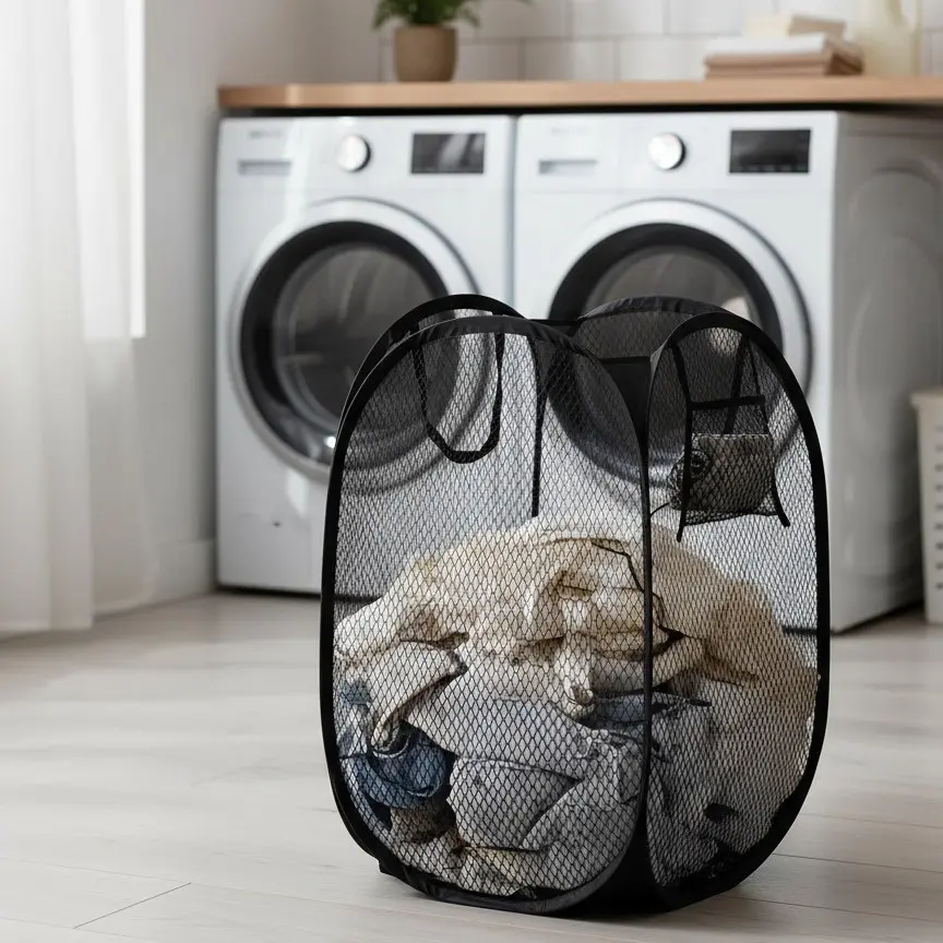 1pc foldable pop-up laundry basket with handle - durable storage basket for storing clothes and toys, space saving design, laundry basket