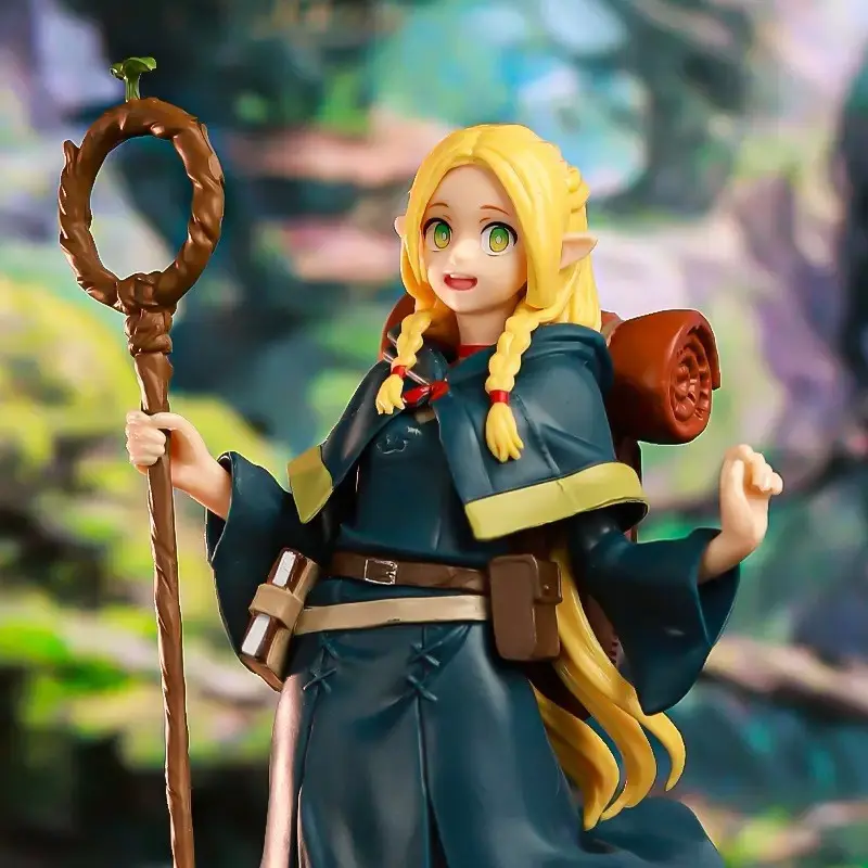 Dungeon Meshi Marushii figure, Elf Mage staff standing pose, model tabletop ornament gift, Anime Collectible PVC Figure, Figurines For Collectors