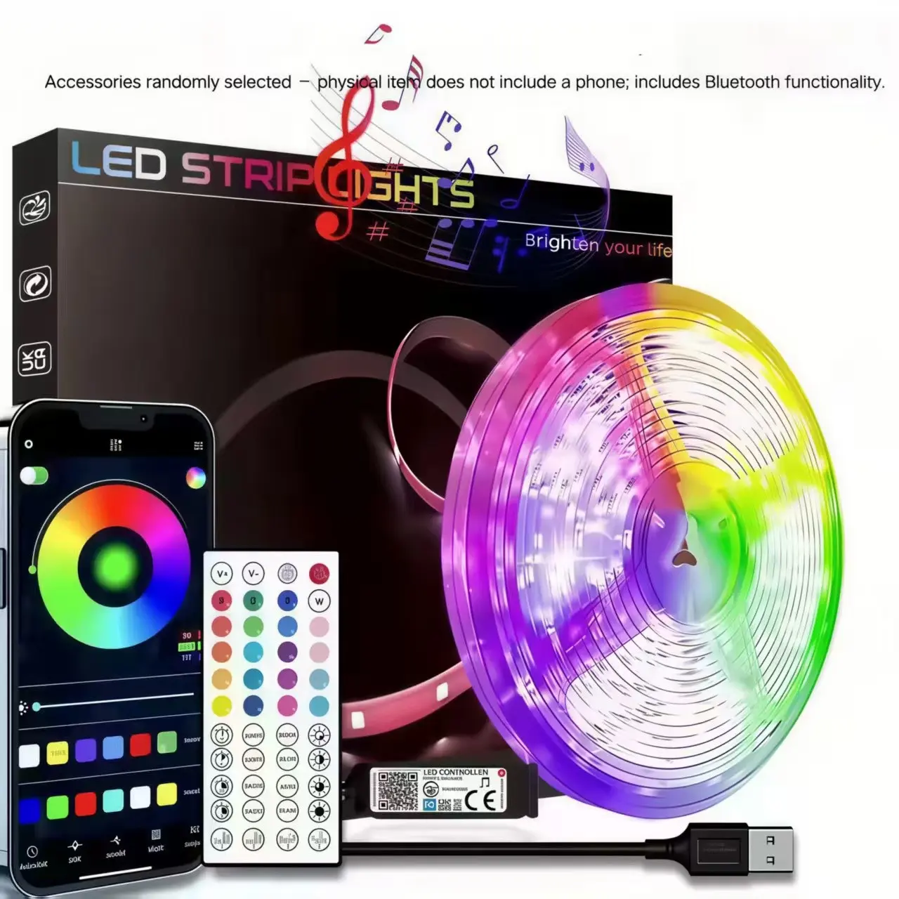 5m/10m RGB Smart LED Strip Lights, Multi-Color Atmosphere, 44-Key Remote & APP Control, Music Sync, USB Powered, Easy Install, App Controlled Led