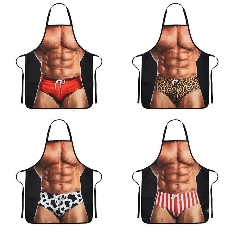 4 Pcs Sexy 3D Muscle Funny Muscle Man Apron for Men, Novelty Printed Cooking & BBQ Apron with Adjustable Neck Strap, Humorous Kitchen Gag Gift for Husband, Dad, Boyfriend, Birthdays, Parties & White Elephant Gifts