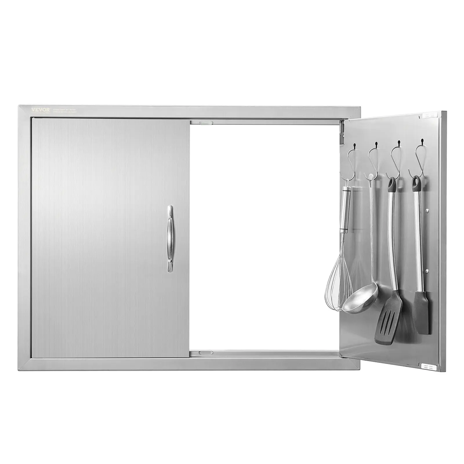 VEVOR BBQ Access Door, 31Wx 24H Inch Double Outdoor Kitchen Door, Stainless Steel Flush Mount Door, Double Wall Vertical Door with Handles and Hooks, for BBQ Island, Grilling Station, Outside Cabinet