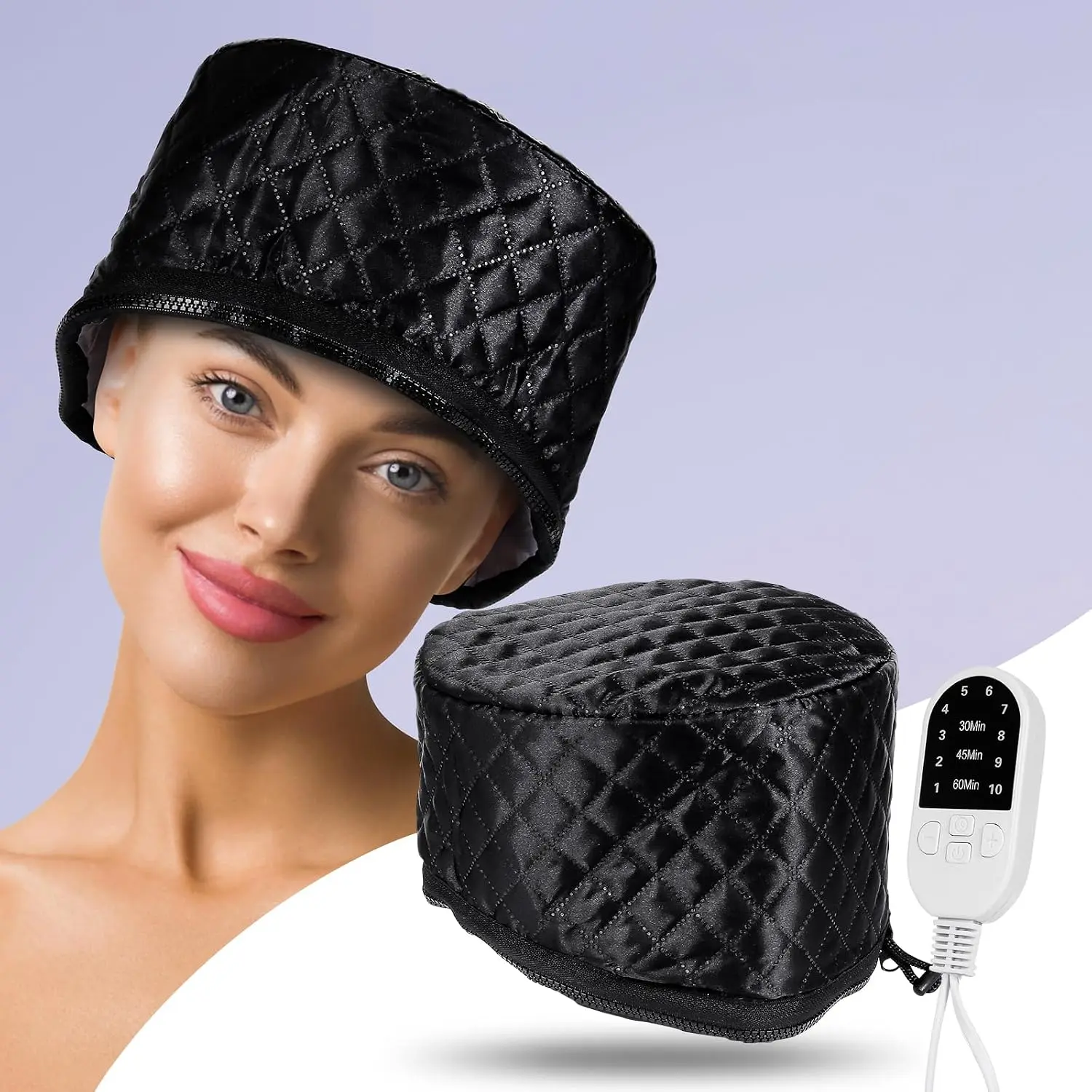 Electric Hair Steamer Cap, Hair Care Hat Heating Cap | 10 Gears Temperature and Timer Control, Thermal Heat Cap for Black Hair Thermal (Black)
