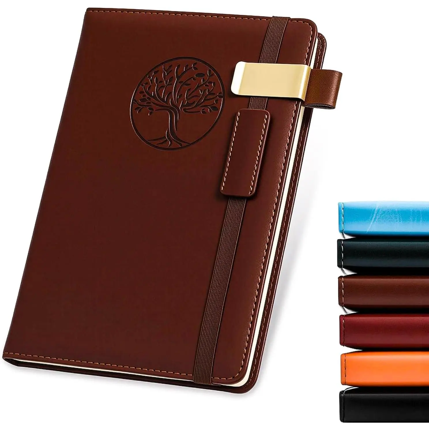 Tree of Life with Pen Holder Lined Journal Notebook 5.7 × 8. 3 Leather Hardcover Travel Bound  Notebook College Ruled Notebooks Business Notebook,Diary Notepad (Brown)
