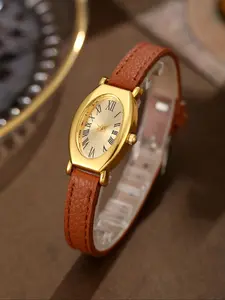 French Elegant Vintage Slim Strap Watch, Luxury Roman Numerals Oval Lady Wristwatch, Perfect Gift for Holidays and Special Occasions