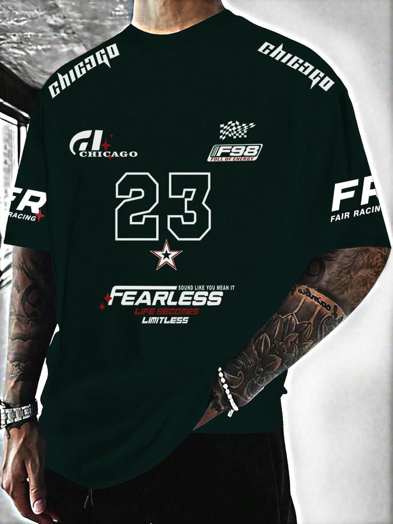 Unisex's Letter & Number Print Round Neck Tee, Regular Fit Casual Short Sleeve Crew Neck T-shirt for Daily Wear, Unisex Top for All Seasons, Casual Graphic Design, Crewneck Streetwear, Shortsleeve Tshirt, Casual Streetwear Tops, Casual Style Tee