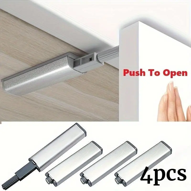 4-Pack Durable Stainless Steel Magnetic Push Latch Locks with Soft Close Feature and Touch Release for Kitchen Cabinet and Drawer Handles - Easy Installation