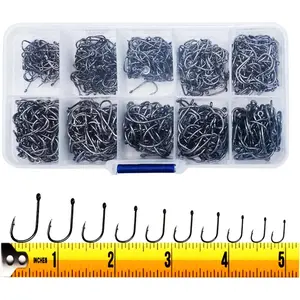 300PCS Small High-Carbon Steel Barbed Fishing Hooks with Holes, 10 Specifications of Fishing Hooks, Portable Boxed Hooks, Hooks that Can Adapt to Various Fishing Environments