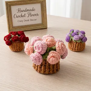 Handmade Crochet Flower Bouquet Coaster, Soft Yarn Knitted Floral Cup Mat Bouquet Gift, Present For Mom Grandma, Valentine's Day Home Decor, Warm Cottagecore Indoor Room Table Ornament-YY0