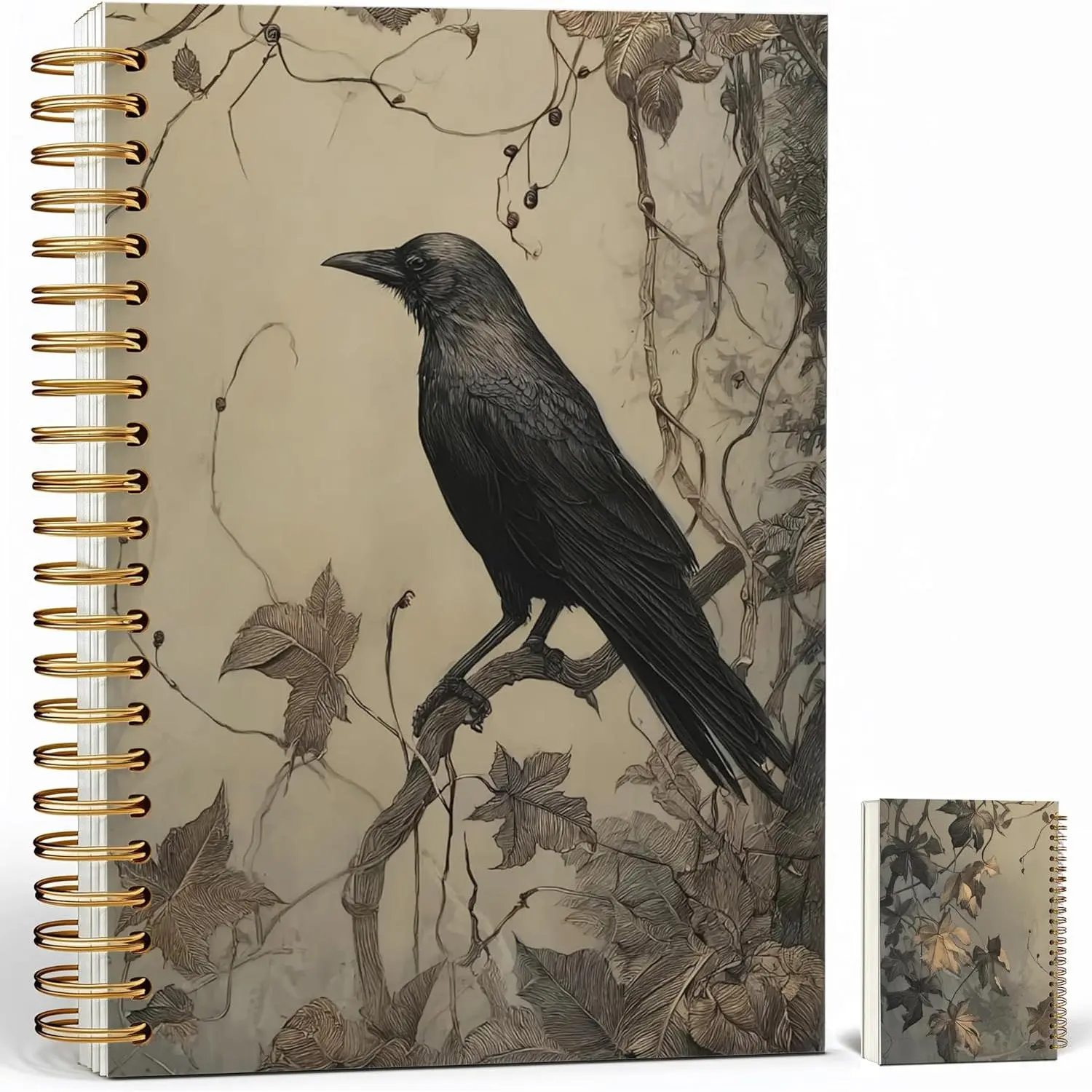 Gothic Notebook Journal for Women - A5 Spiral Notebook with Black Crow Design,  Witchy Journal, Lined Paper, Gothic Office & School Supplies,  Gifts for Women Birthday, Christmas (Gray-Crow)