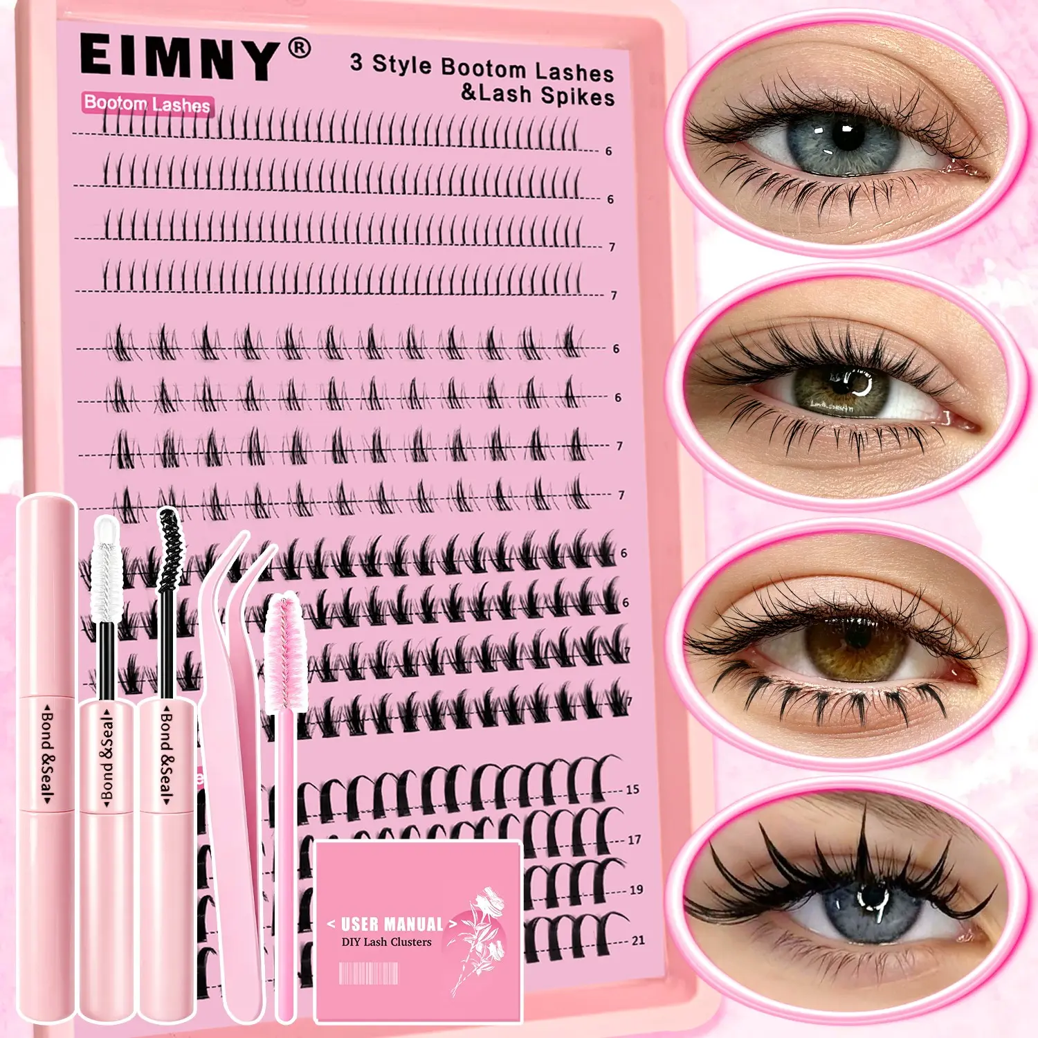 Eimny 368 Synthetic Fiber Lashes, Mixed Length D Curl Russian Roll, Reusable False Eyelashes for Daily/party/salon Use, Natural & Soft