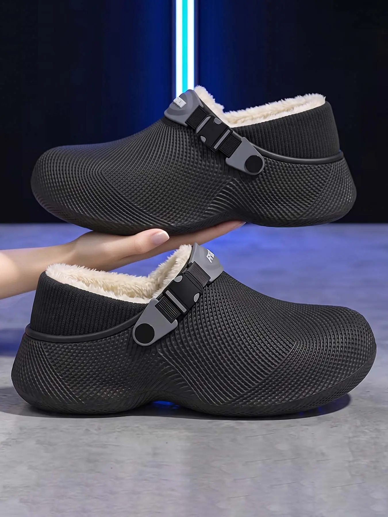 Men's Winter Fleece Lined Clogs Waterproof EVA Slip-On Garden Shoes Adjustable Heel Strap Non-Slip Thick Sole Warm Indoor Outdoor Mules