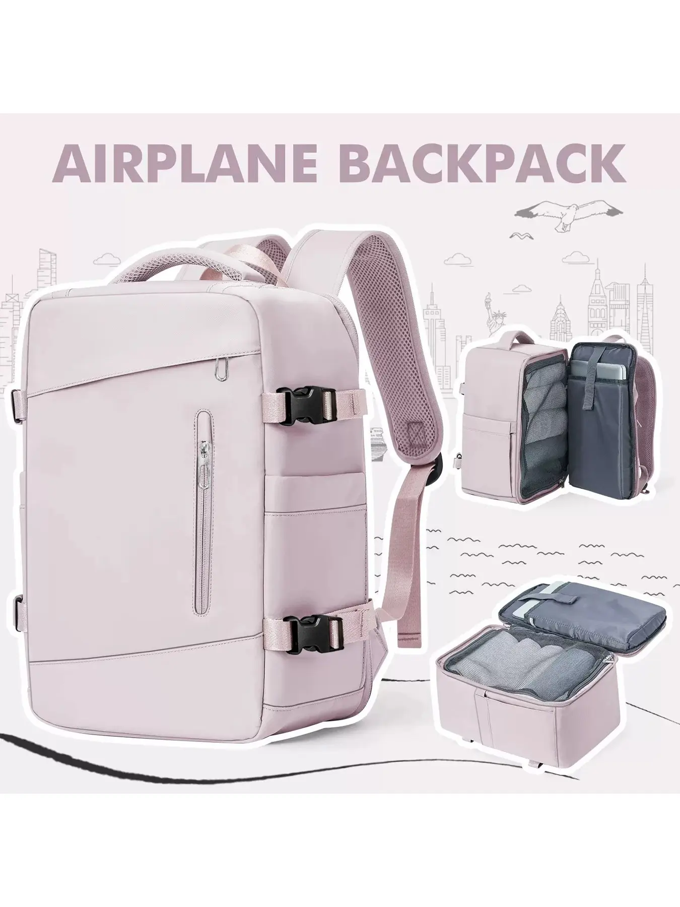 Lightweight Travel Backpack 14 Inch Shockproof Laptop Compartment, Fits Suitcase, Commute Business Bag, Dual Shoulder Pack