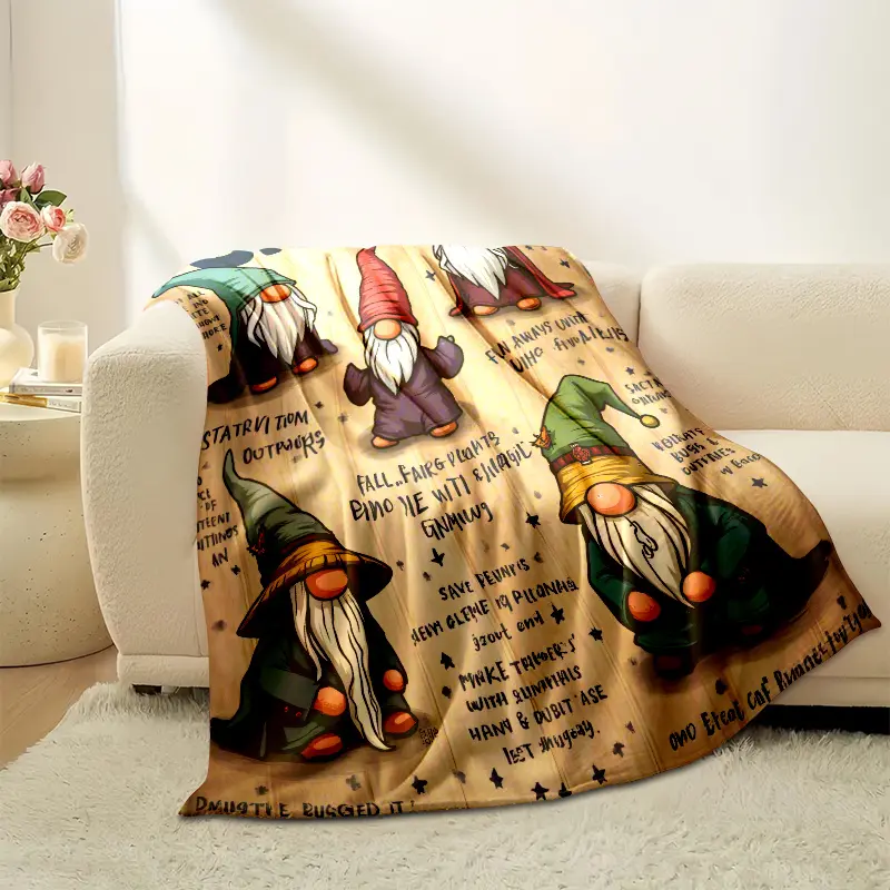 Cozy Gnome Blanket - Soft Plush Flannel Throw Suitable for Sofa, Couch & Bed - Multicolor Gnome-Themed Bedspread |   - Warmth for Gnome Lovers |   Thoughtful Housewarming & Holiday Gift Idea