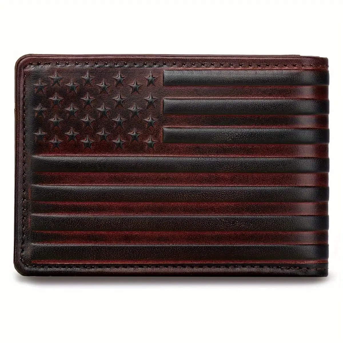 American Flag Design Full Grain Leather Wallets for Men - Western Cowboy Short Bifold Wallets with 12 Slots, RFID Blocking Features, Gift for Men