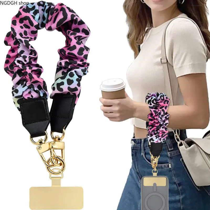 Women's Universal Mobile Phone Crossbody Strap - Soft Fabric Scrunchie Leopard Print Adjustable Lanyard, Comfortable Shoulder Neck Holder, Trendy Fashion Accessory for Sports & Outdoor Use, Accessories, Color Leopard Print Double Door Buckle Short