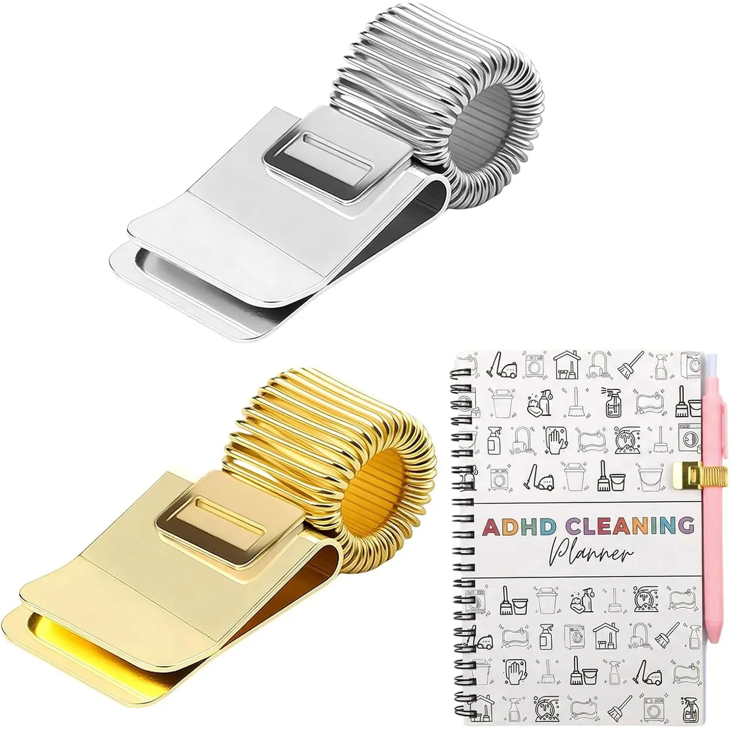 &  Metal Pen Loop Holder Clips - 2 count Adjustable Spring Clip, Metal Loop Pen Pencil Organizer, Pens Holder with Adjustable Spring for Notebooks, Planners, Clipboards | Office & School