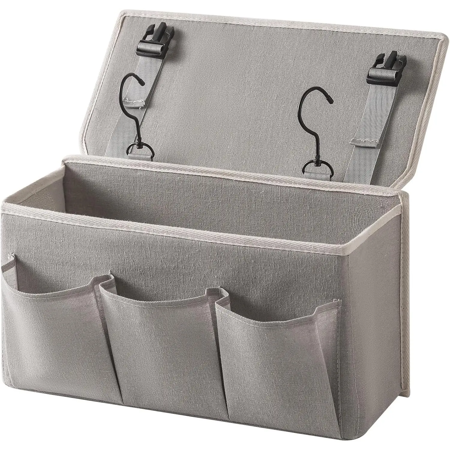 Bedside Caddy Hanging Storage Organizer with 3 Options, Fit for Home Beds, Sofas & Dorm Beds, Holder for Magazines, Books, Phones, iPads, Remote Controls (Gray)