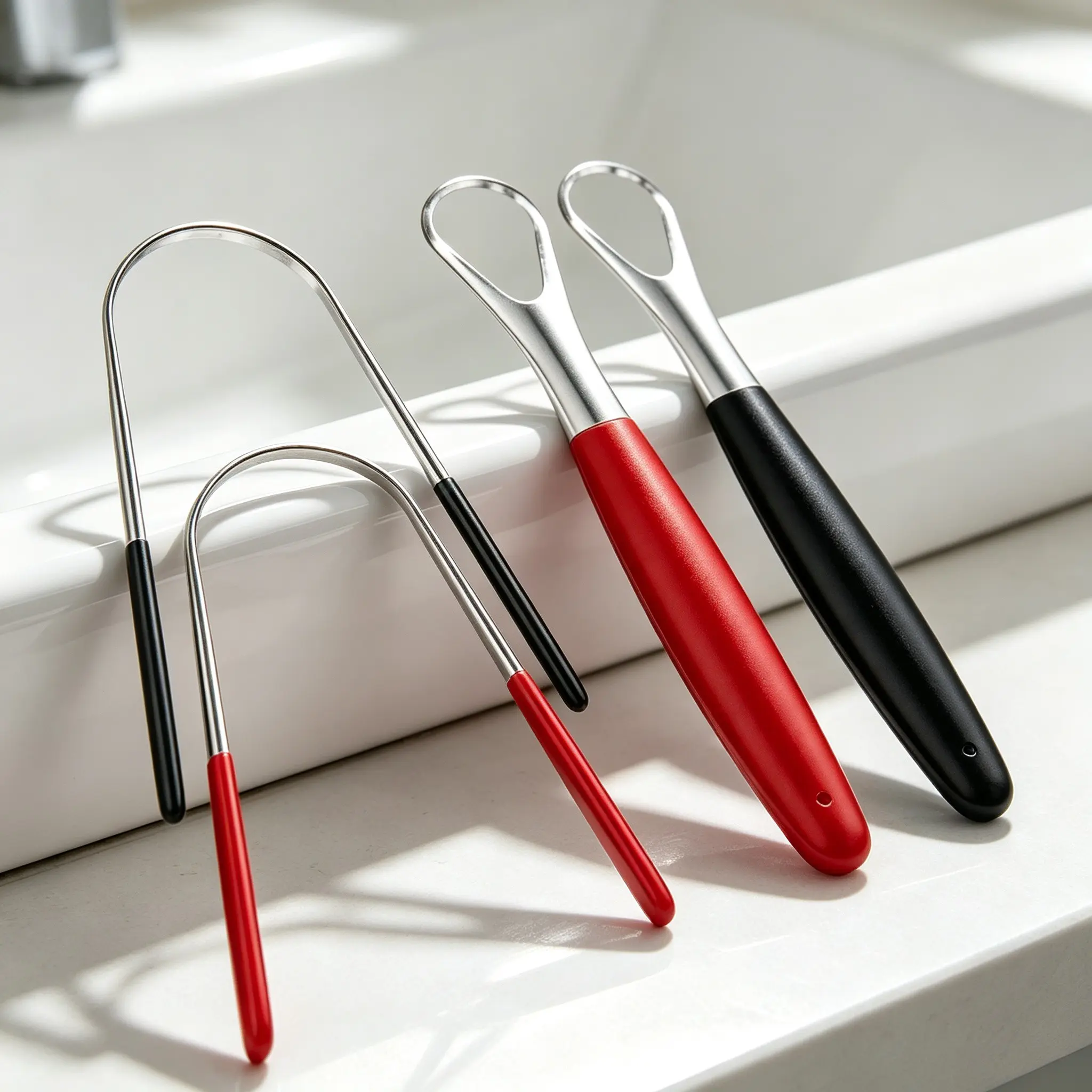 Stainless Steel Tongue Scraper Set, Anti-Slip Handles, Smooth Safe Edges, Durable Reusable Oral Care Tool for Adults and Kids, 2 Styles