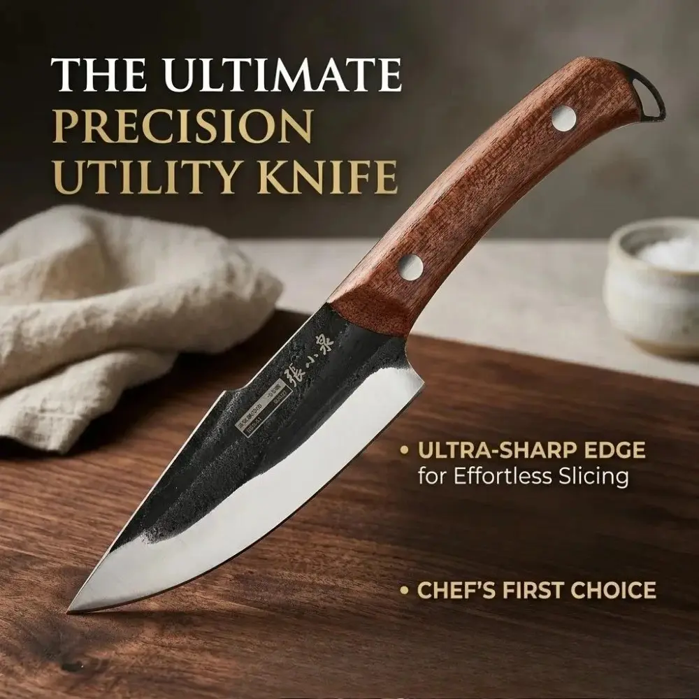 Handcrafted Multi-Functional Knife, 4cr Stainless Steel Chef's Knife, Ergonomic Wooden Handle, Ideal for Meat, Vegetables, BBQ, 4.13 Inch Blade, Multi Use Knives, Cooking Knives
