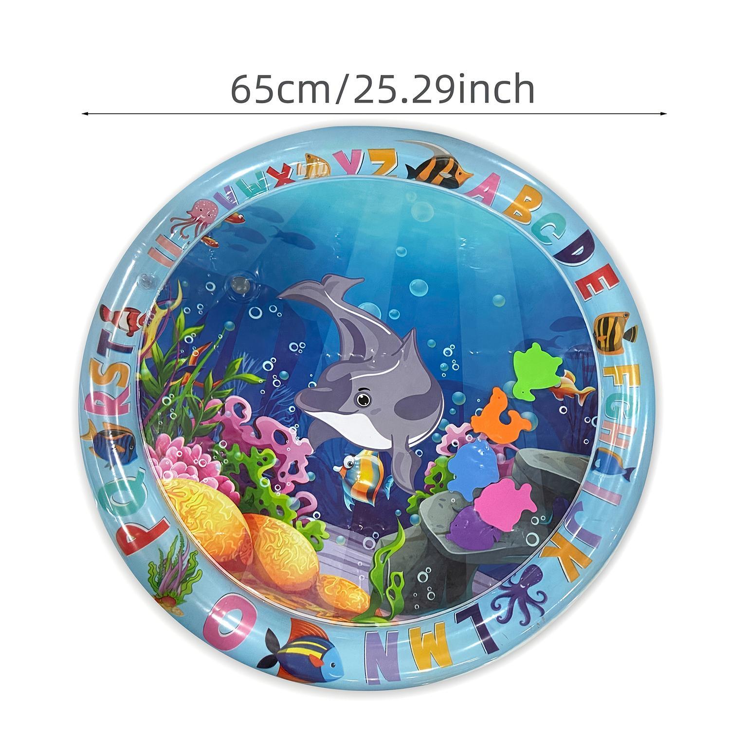 Inflatable Baby Water Game Pad, Dolphin & Coral Reef Design Inflatable Baby Water Play Mat for Summer, Durable Indoor/Outdoor Toy Pad, Tummy Time Mat, Nursery Development Mat