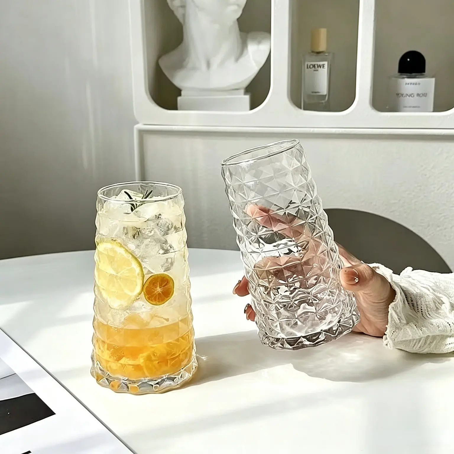 Ice Glacier Hammered Glass Cup, 500ML Textured Ice Americano Mug, Ideal for Lemon Tea, Juice, Coffee, Whiskey, Beer, Home, Bar, Restaurant, Drinkware, Crystal Whiskey Glass