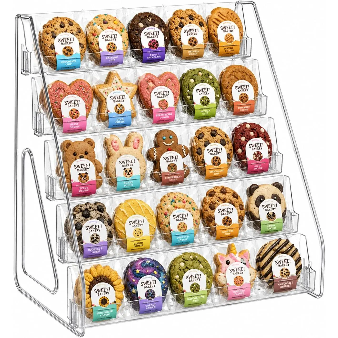Cookie Display Stand, 5-Tier Dessert Stand for Bakers & Vendors | Clear Tiered Cookie Rack Display Riser for Donuts, Pastries, Cupcakes, Craft Fairs, Market Booths and Retail Dessert Displays