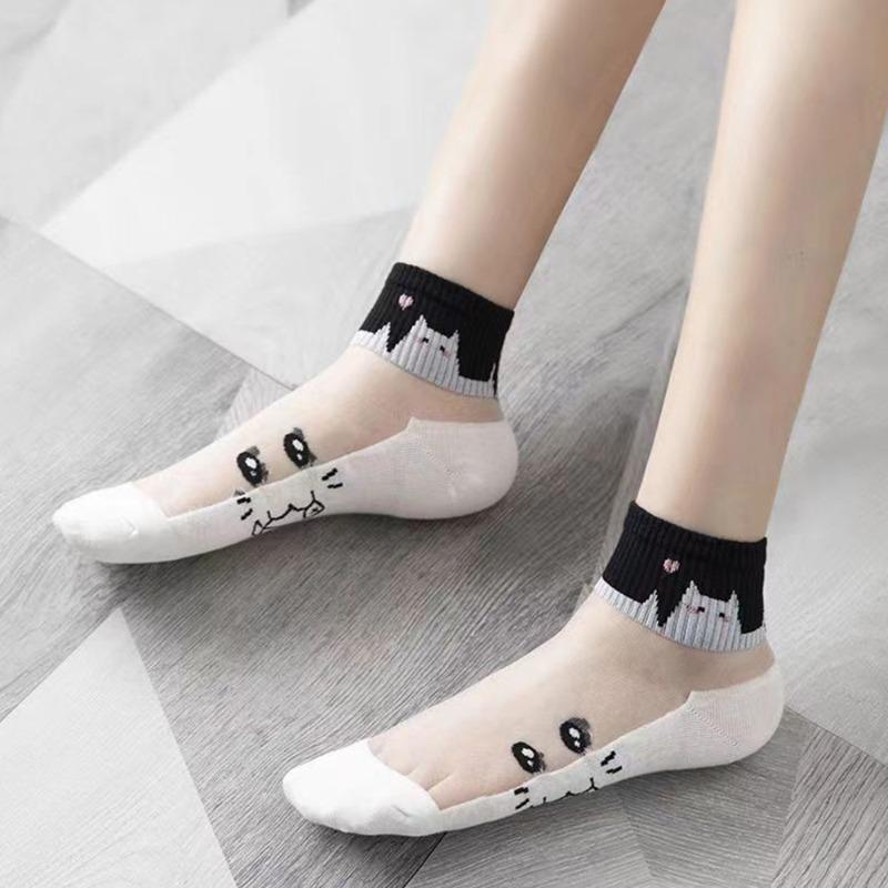 5 Pairs Women's Cute Cat Pattern Sheer Black Stockings | Trendy Fashion Hosiery, Perfect Gift for Friends & Family