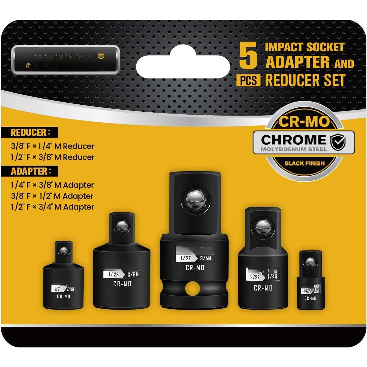 5 count  Socket Adapter Set and Reducer Set, Standard SAE, 1/4", 3/8", 1/2"  Driver Conversions, CR-MO Steel  Driver & Wrench Conversion Kit