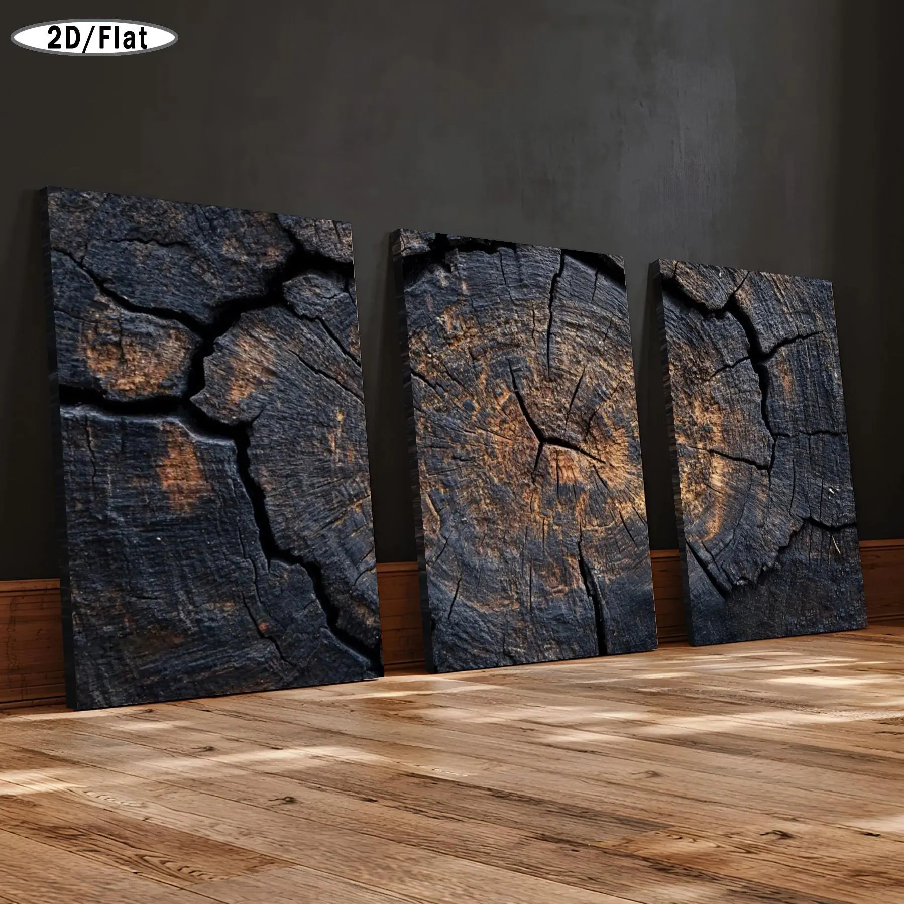 Artistic 2D Tree Ring Triptych Decorative Painting with Wooden Frame, Oak Tree Stump Wall Art for Home Decor, Ideal Christmas Gift for Living Rooms, Cafes