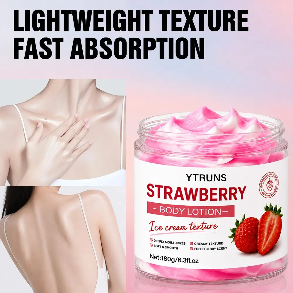 Strawberry Scented Body Lotion, Moisturizing Body Cream for Dry Skin, Hydrating Nourishing Skin Care Lotion, Deep Moisture Body Butter for Rough Areas, Softening Smooth Skin Treatment, Daily Autumn and Winter Body Care