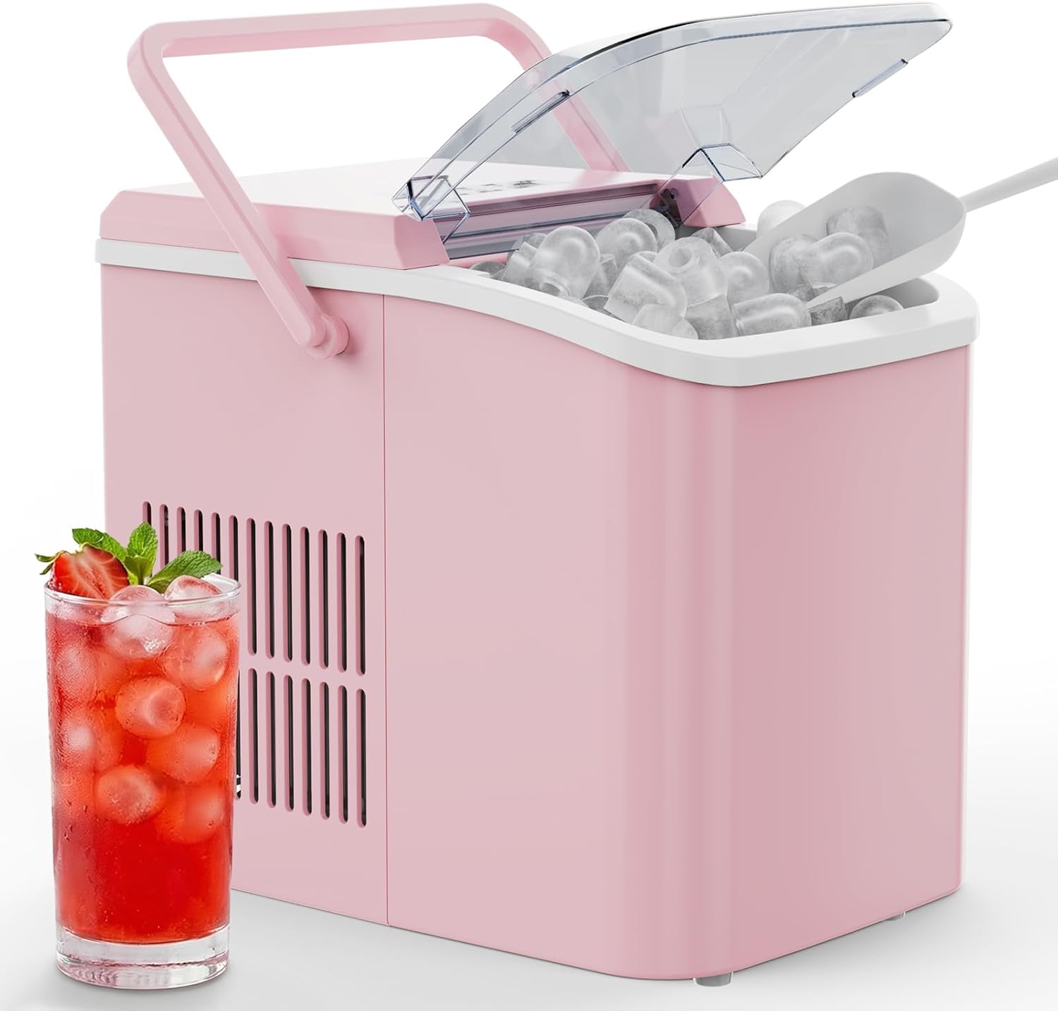 Ice Maker Machine with Handle,26lbs in 24Hrs,9 Ice Cubes in 6 Mins,Auto-Cleaning Portable Ice Maker with Basket and Scoop, Countertop Ice Maker for Home/Kitchen/Camping/RV for Gifts, Sleek Black