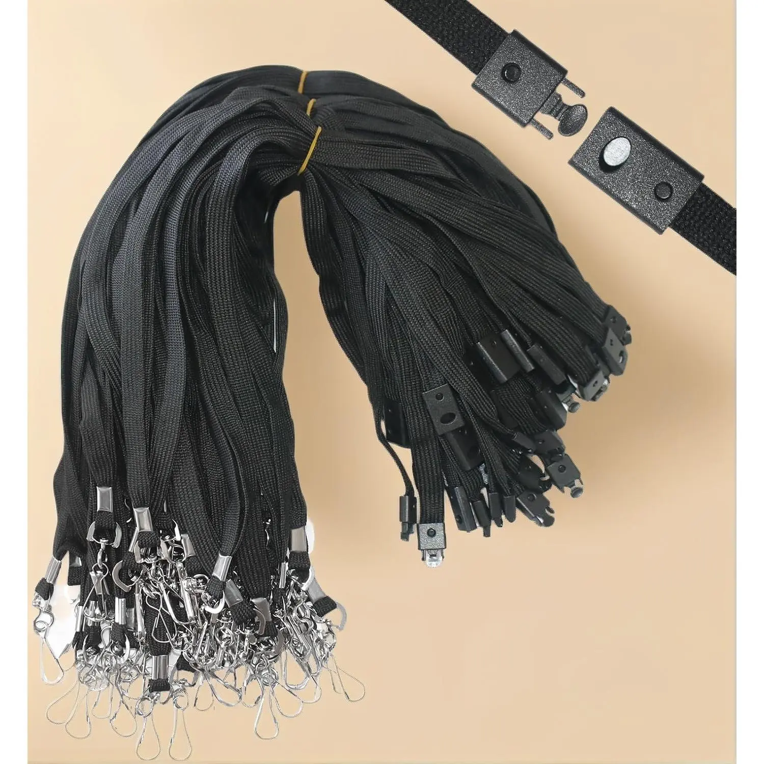 30Pcs Bulk Breakaway Safety Lanyards |   36" Black Flat Lanyard with Swivel J Hook for ID Badge, Keys, School, Office & Events