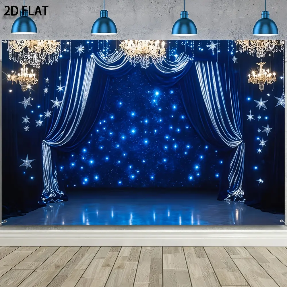 2D Falt, Starry Sky Star Theme Banner Background Cloth Blue Party Decoration Banner Tapestry.,