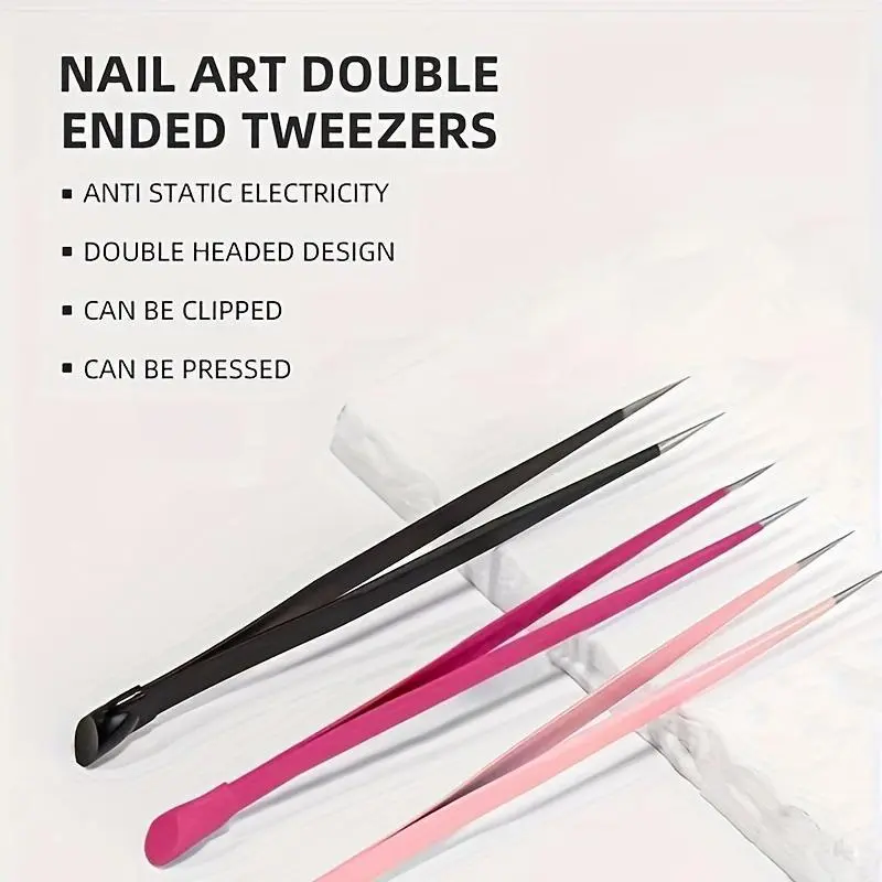 1pc [Dual-Ended Precision Nail Tweezers] Dual-Ended Nail Art Tweezers with Silicone Press - Precision Rhinestone Applicator & Manicure Tool, Odorless