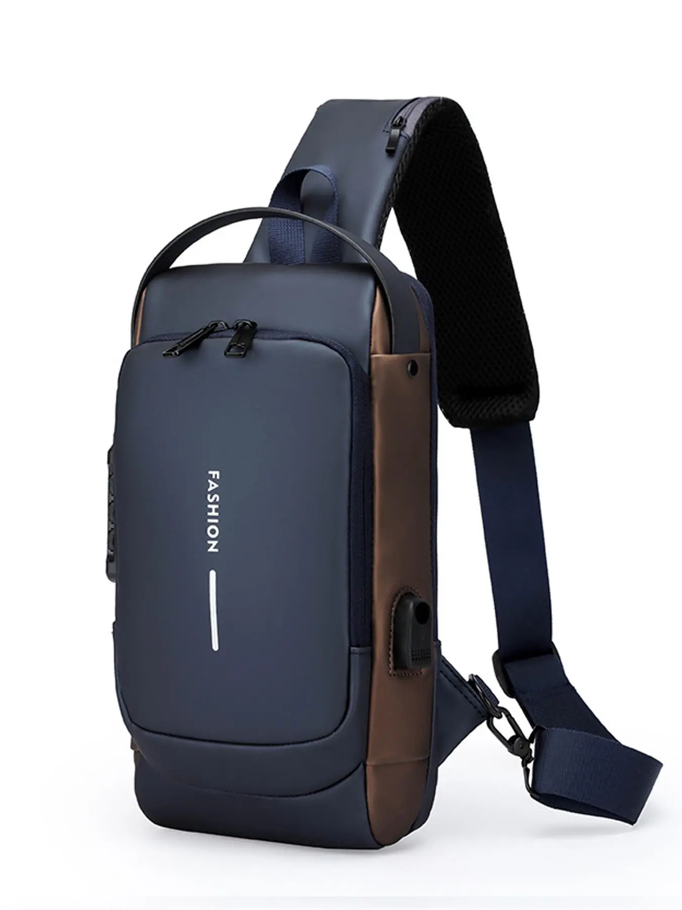 Waterproof PU Leather Anti-theft Chest Bag for Men, Dual Color Sling Shoulder Bag with Detachable Strap, Secure Password Lock Casual Crossbody Bag for Sports Business Trip