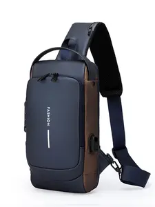 Waterproof PU Leather Anti-theft Chest Bag for Men, Dual Color Sling Shoulder Bag with Detachable Strap, Secure Password Lock Casual Crossbody Bag for Sports Business Trip