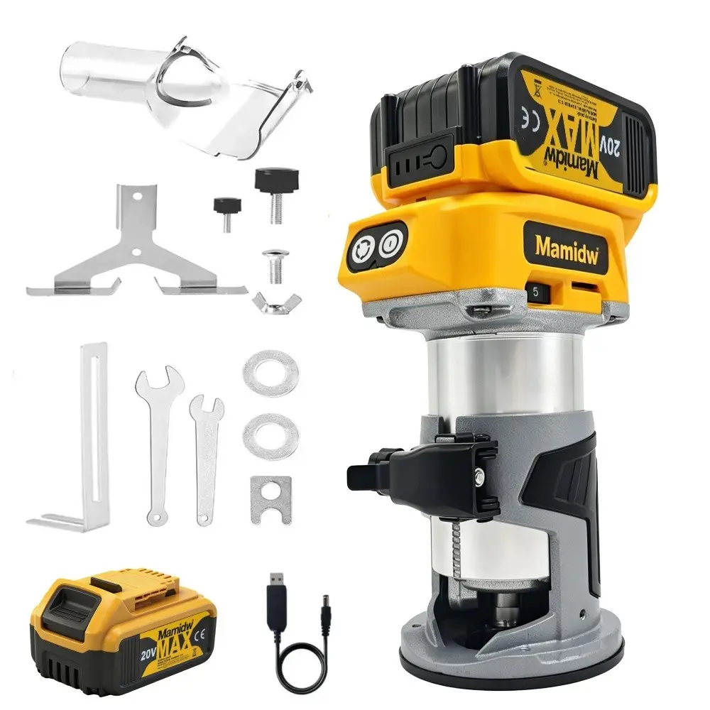 Cordless Brushless Wood Router ，Compact,5 Speed,33000RPM, 1000W, Fixed Base, 15PCS 1/4" Router Bits for Woodworking, Edge Trimming, Grooving