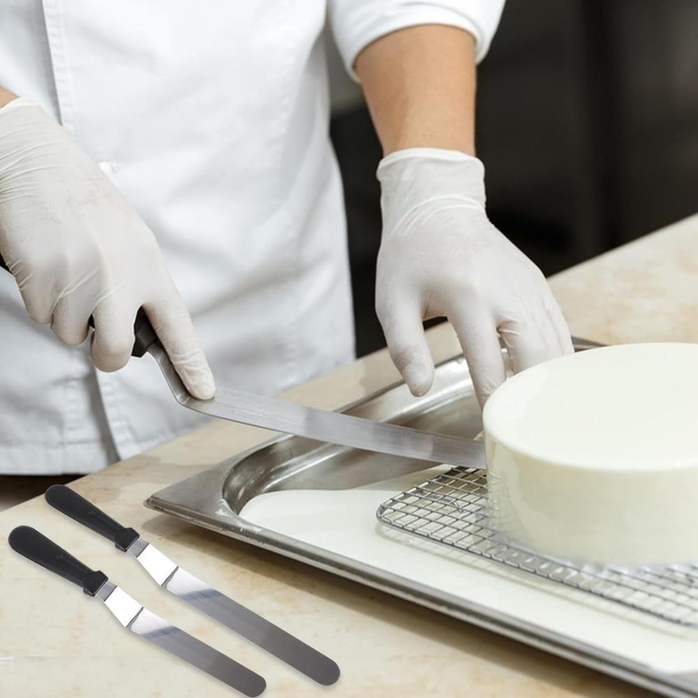 1pc, Icing Spatula, 15.24cm/20.32cm/25.4cm Angled Icing Spatula, Stainless Steel Palette Knife, Curved Offset Blade Professional Frost Cream Spatula, Lightweight Plastic Handle Icing Spatula For Cake Decoration Pastry Baking Kitchen, Kitchen Accessories