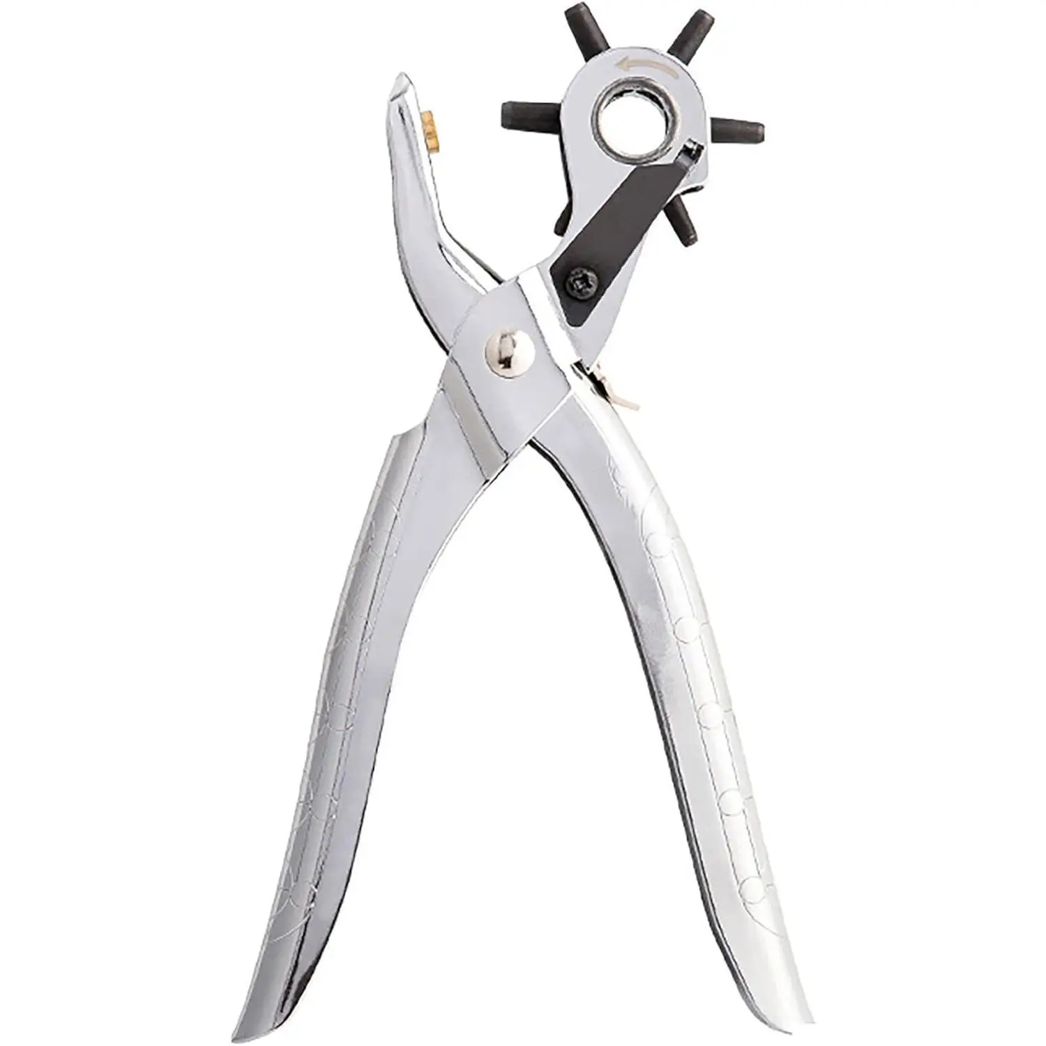 Leather Hole Punch Tool Set Heavy Duty 6 Size Revolving Leather Belt Hand Hole Puncher for Belts, Dog Collars, Saddles, Shoes, Fabric, DIY Home or Craft Projects (9'', Silver)