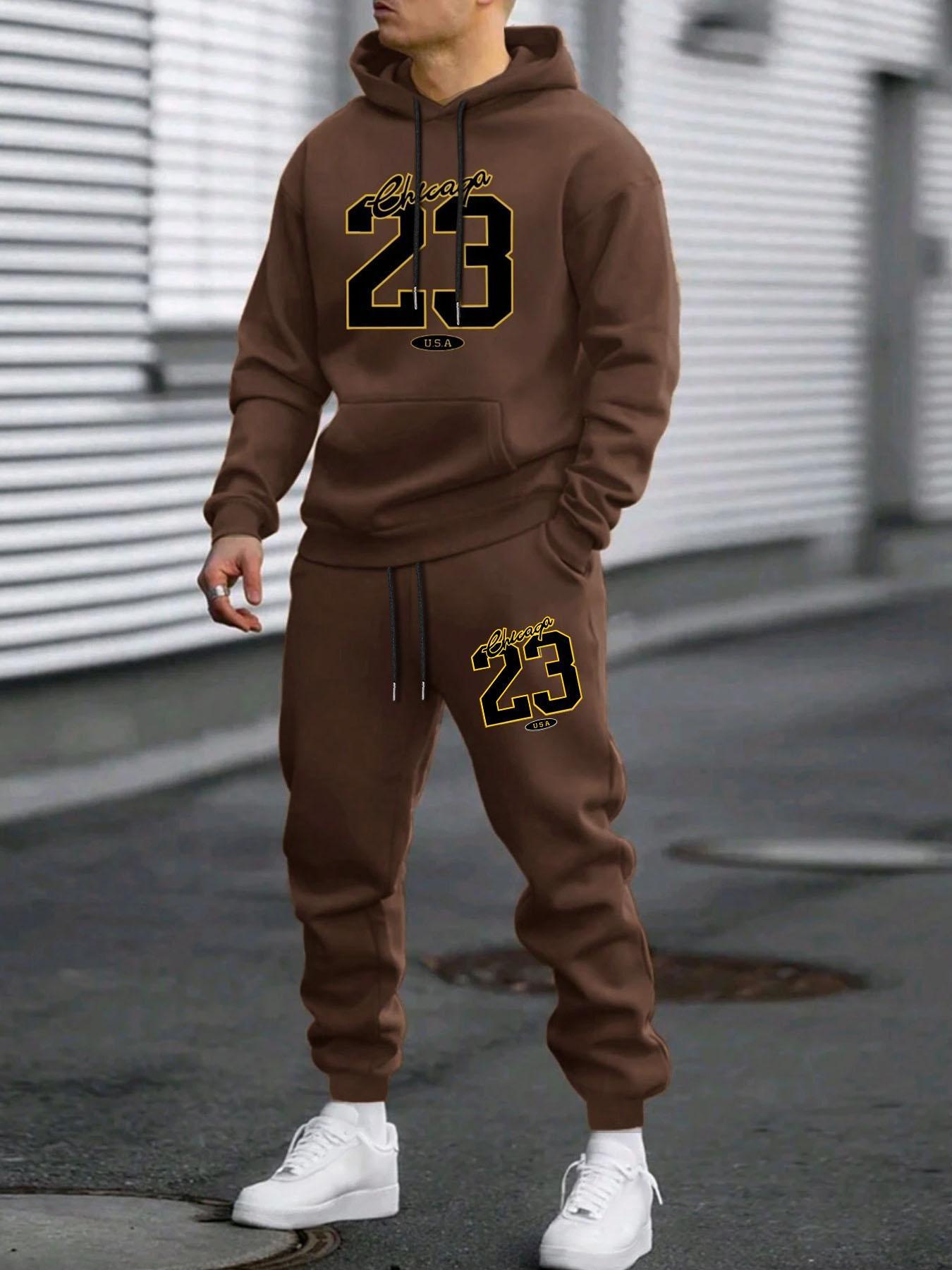 Men's Plush Hoodie & Drawstring Waist Sweatpants Two-Piece Set, Casual Lounge Set, Men's Spring & Fall Clothes