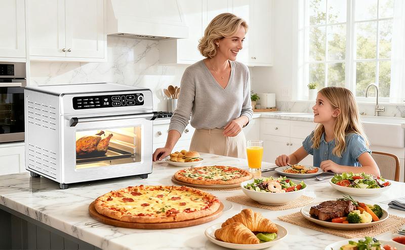 Kismile 25QT Air Fryer Toaster Oven 12-in-1 Digital Countertop 1750W Stainless Steel Black Natural Convection Roast Bake Dehydrate Reheat with 60-Minute Timer