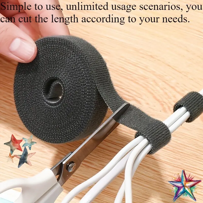 2 piece of self-adhesive Velcro tape, a cuttable strong adhesive wire organizer, cable binding tape, wire fixation strap, reusable hook-and-loop cable organizer, computer and electronic equipment cable storage, home DIY tool data line organizer