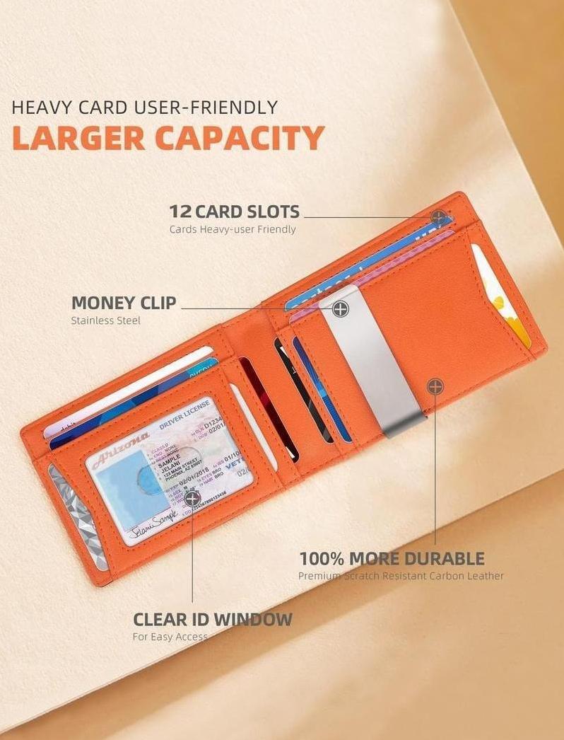 RFID Blocking Carbon Fiber Bifold Wallet - 2026 Minimalist Men's Wallet with Money Clip & Multiple Card Slots