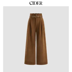 Cider [2 colors, size 0-10] Corduroy High Rise Solid Pleated Wide Leg Trousers With Belt